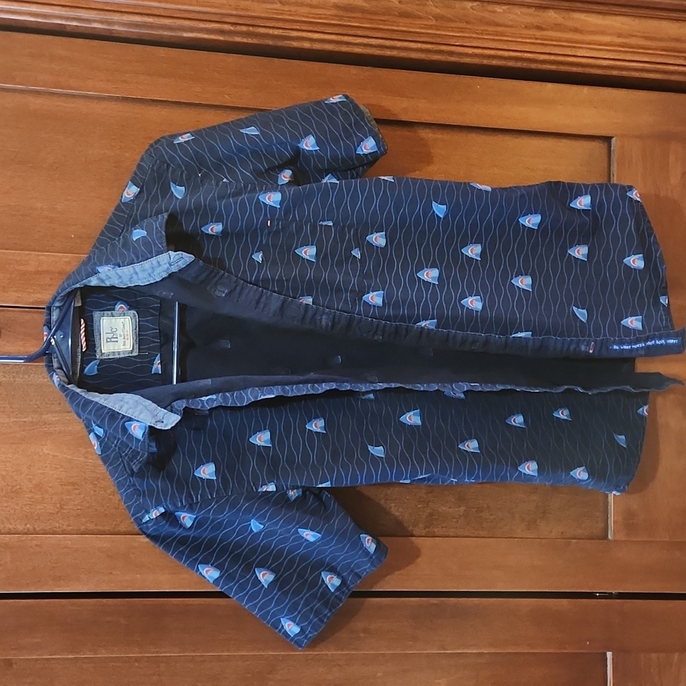 Boys button down blue Shark shirt size 14